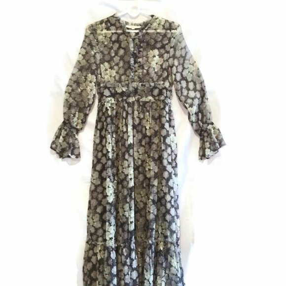 Diab'less Vintage Maxi Dress Floral Print Long Dress Green/Black Size 1 - Picture 2 of 12